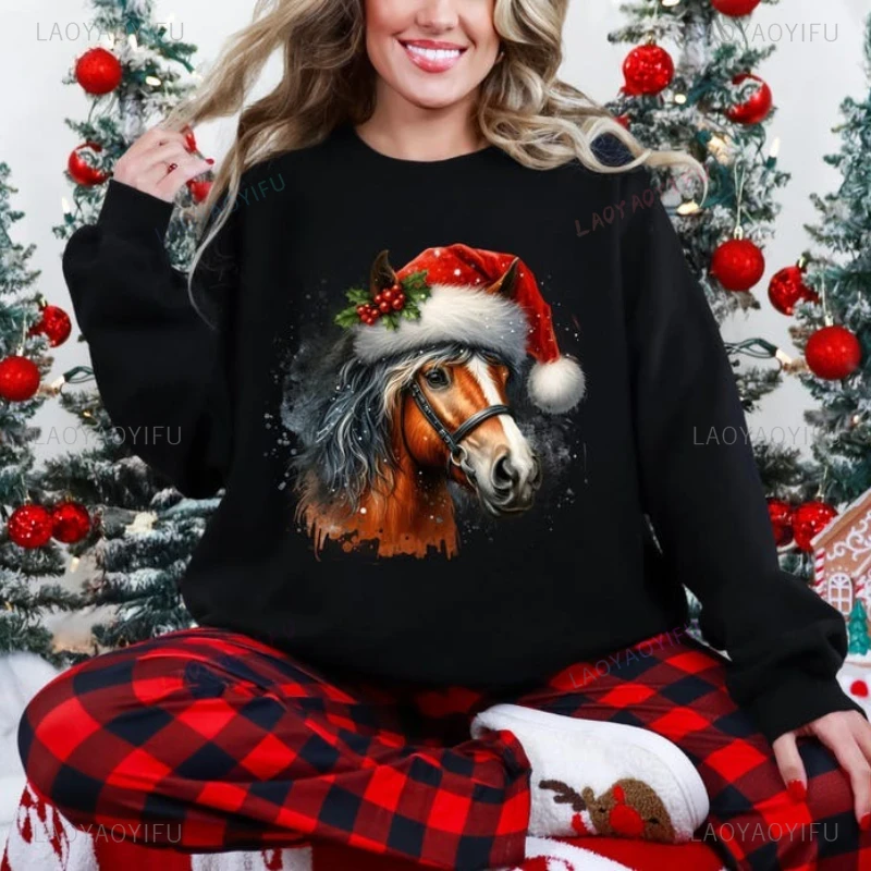 2026 Horse Christmas Sweatshirt New Arrival Fashion Long Sleeve Shirt Casual Man Women O-neck Pullovers Funny Christmas Gift
