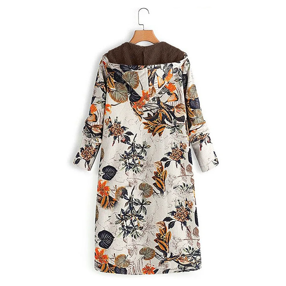 Herbst Winter großer Baumwoll mantel warme Damen bekleidung Fleece Print Jacke Kapuze Reiß verschluss Jacken Outdoor wind dichte Oberbekleidung