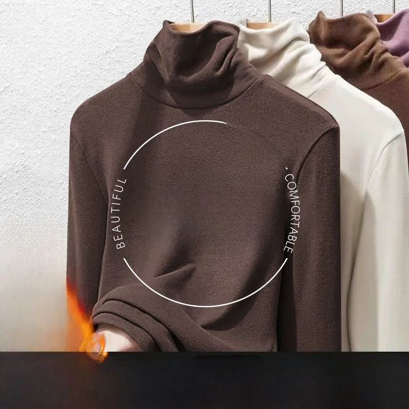 Women's High Collar Long Sleeve Thermal T-Shirt Dual Pack German Velvet Inner Wear Top Korean Style Slim Fit Winter Essential