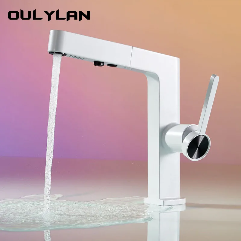 

Washbasin Faucet Countertop Pull-out Faucet Hot and Cold Basin Bathroom Mixer Tap White Gun Gray Modern Minimalist Tap