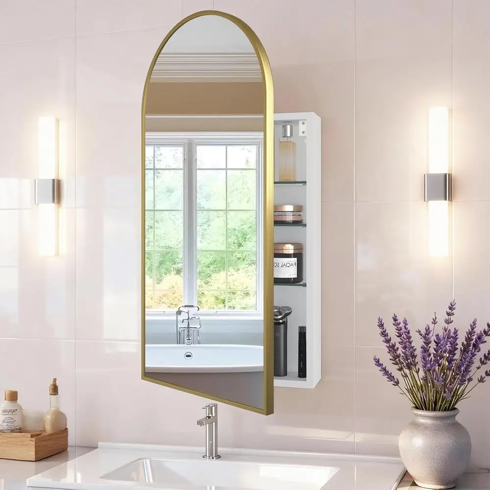 Luxurious Arched Gold Bathroom Medicine Cabinet with Mirror, Ideal or DIYer, Bathroom Mirror with Storage, Mirror Medicine Cabin