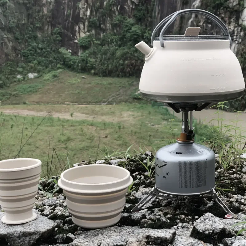 Portable Silicone Folding Kettle Collapsible Camping Coffee Pot Travel Outdoor Compressible Water Boiler for Hiking 800ml
