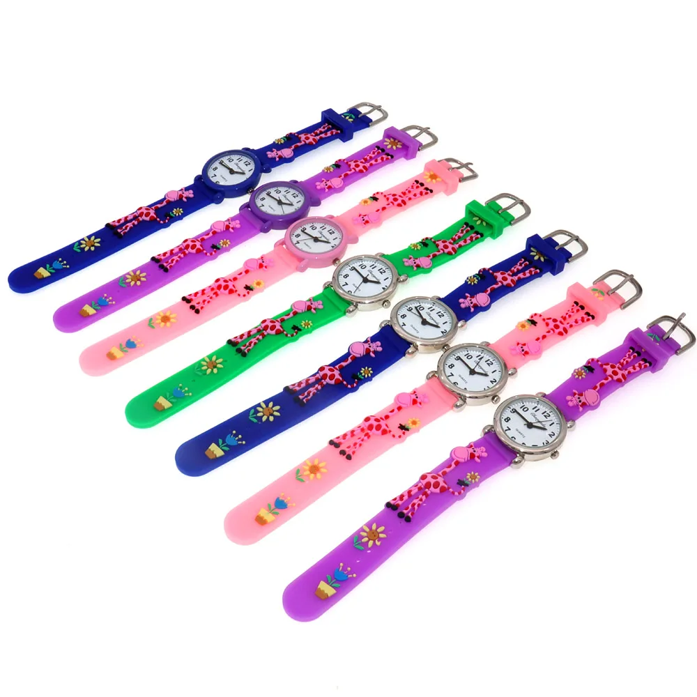 Correa de silicona de 7 piezas y 28MM para niños, reloj de pulsera de dibujos animados para niños, correa de jirafa, Mini caja de reloj colorida