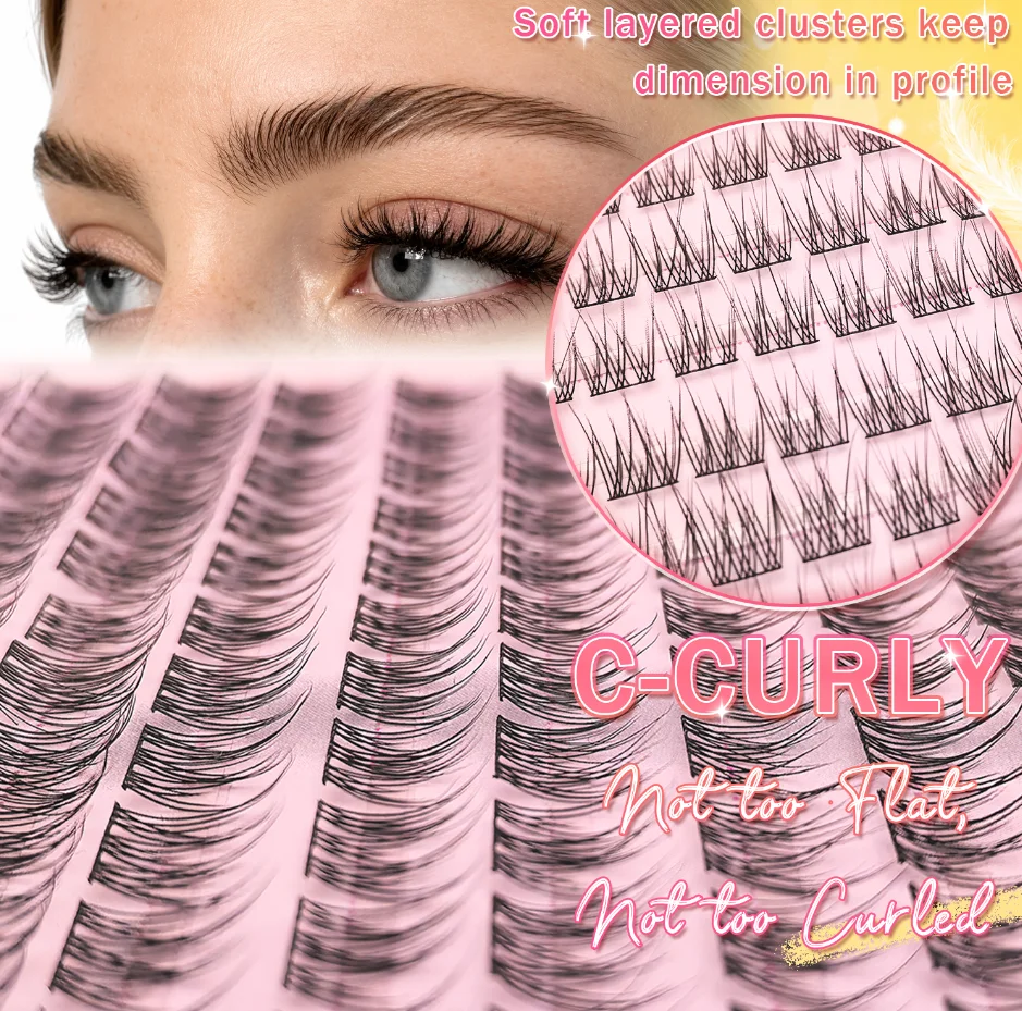 QUEENICE Wispy Fish-Tail Wimperncluster Natürliches Volumen DIY Wimpernverlängerungen 10/11/12mm Gemischte C-Curl Einzelne Segmentierte Falsche Wimpern – Detail 5