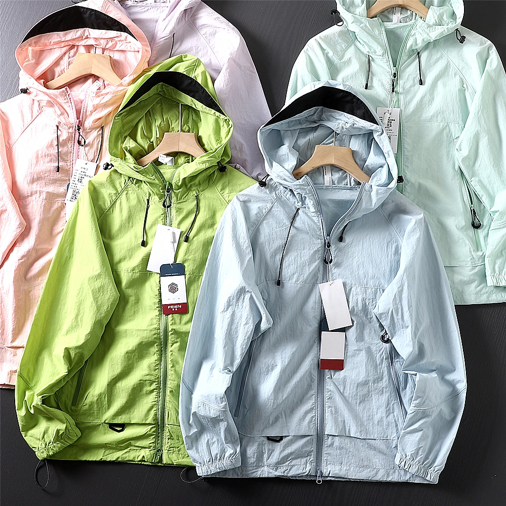 

Outdoor Men's Light Breathable Hooded Sun Protection Skin Jacket Couple Style Summer Casual Loose Fit Nylon Fiber
