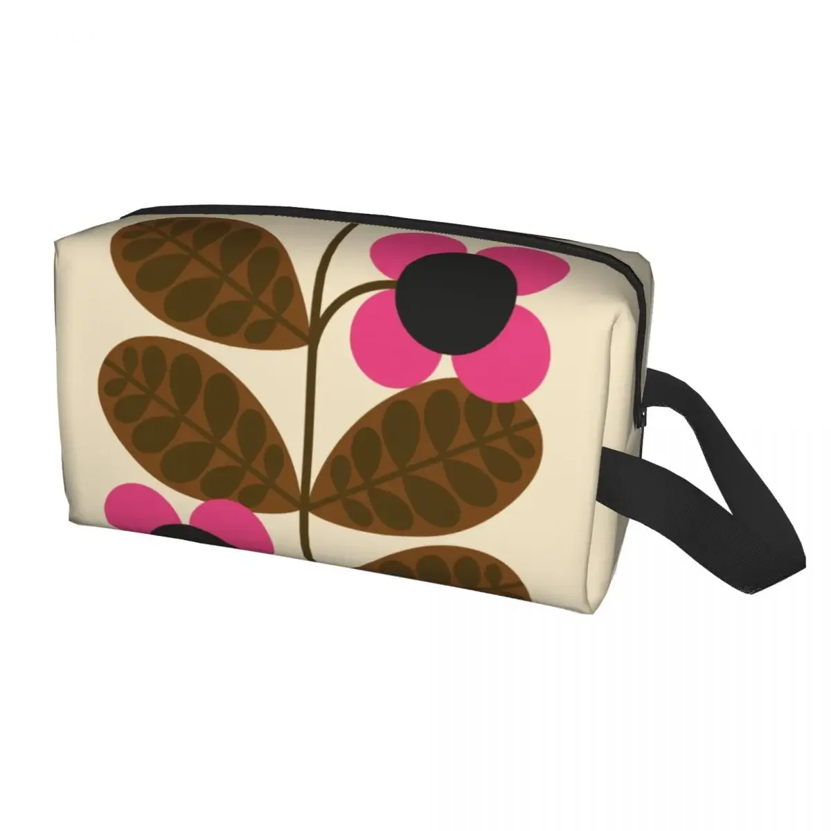 Custom Bloom Stem Fuchsia Flower Travel Cosmetic Bag for Women Orla Kiely Toiletry Makeup Organizer Lady Beauty Storage Dopp Kit image 2