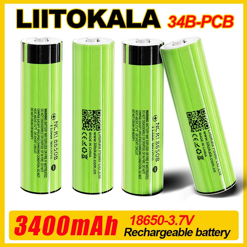 1-16pcs LiitoKala 18650 3400mAh 34B-PCB NCR18650B 3.7v 18650 3500mah Lithium Rechargeable Battery Flashlight Batteries