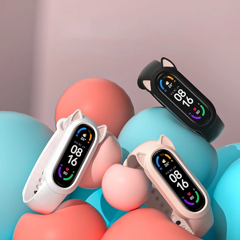 Xiaomi Mi için bant bilezik Band 3 4 silikon kedi kulaklar kayış MiBand 5 bilezik bilek kayışı Mi Band için Miband 6 bileklik 4