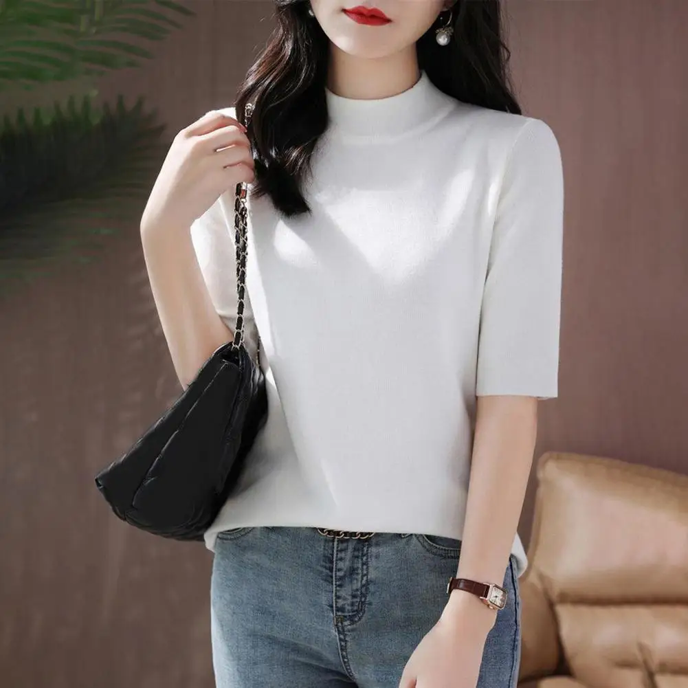 Maglione lavorato a maglia estivo manica corta tinta unita stile coreano moda Tee Casual O collo abbigliamento femminile pendolarismo Street Wear