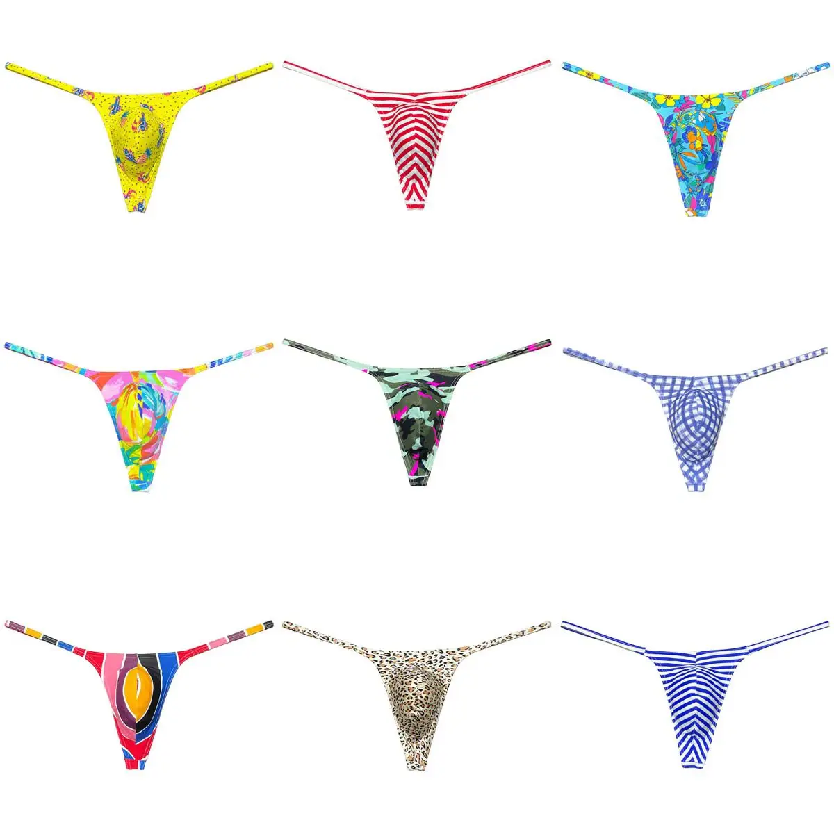 

Mens Colorful Print G-String Quick-drying Swimwear Cheeky Low-waist Beachwear Supportive Pouch Underwear Jockstrap Soft Thong