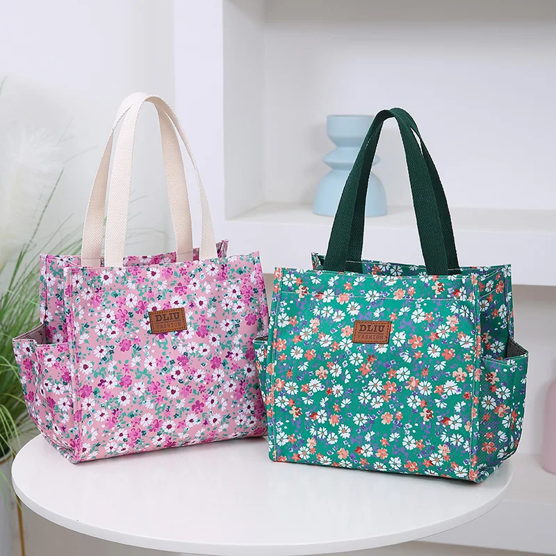 

Fashion Floral Print Tote Bag 2024 New Ethnic Style Portable Canvas Lunch Bag Large Capacity Women Casual Handbag