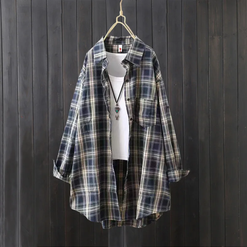 Fashion Woman 2025 Stylish Women's Shirts Women's Buttoned Shirt Summer Clothes Vintage Blouse Japanese Vintage Clothing Plaid