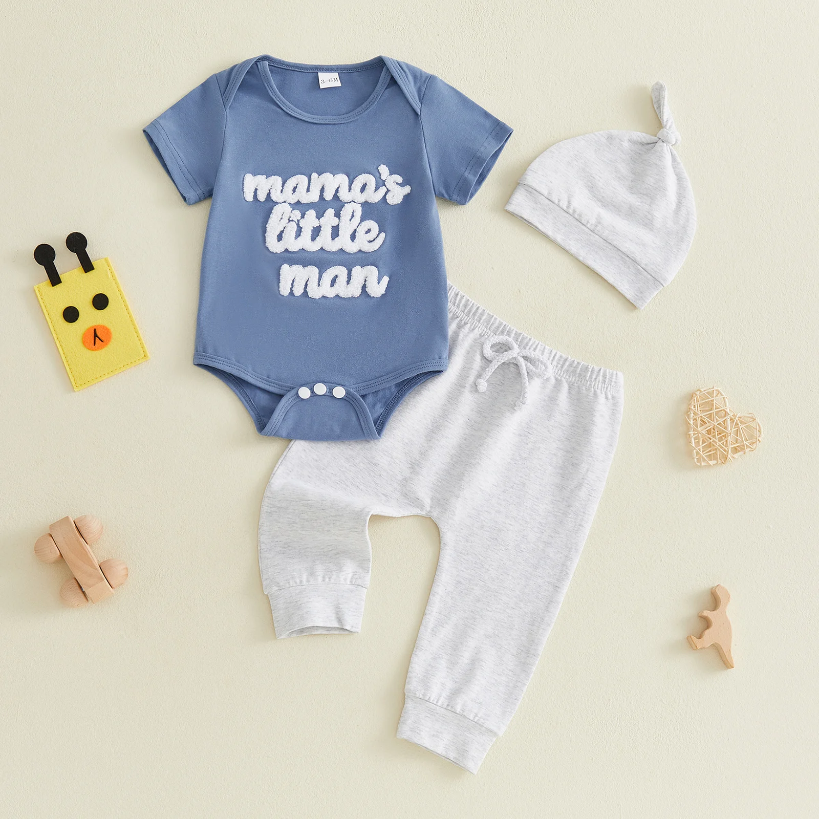 

Летний комплект одежды для новорожденных мальчиков: комбинезон с вышивкой, штаны и шапочка, 3 предмета