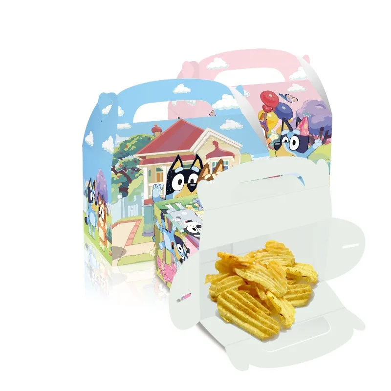 

12pcs New Popular Cute Cartoon Blueys A Blueys Family Birthday Party Gift Candy Cow Horn Box Hand-held Paper Box Party Gifts