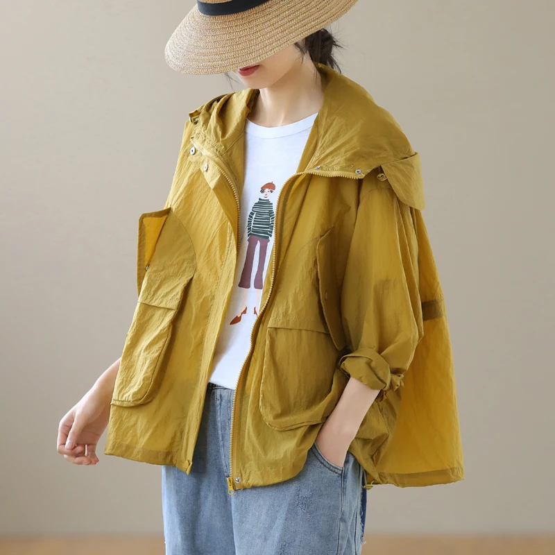 ملابس نسائية صيفية كبيرة الحجم كاجوال بغطاء للرأس للحماية من الشمس، النسخة الكورية الرقيقة، فضفاضة قابلة للتنفس، مكيف هواء... #4