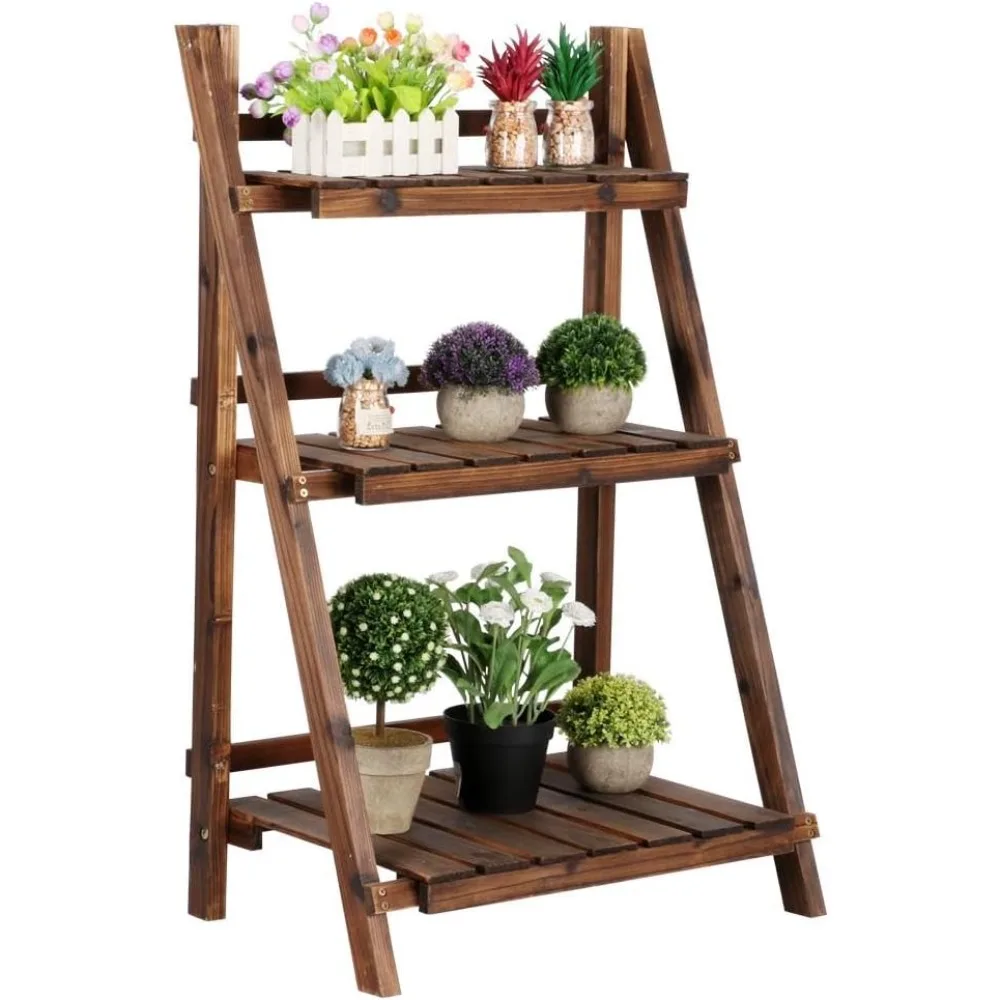 

Folding Plant Stand Wooden Foldable Plant Shelf 3-Tier Flower Pot Stand Plants Display Shelf Rack Ladder Garden Indoor