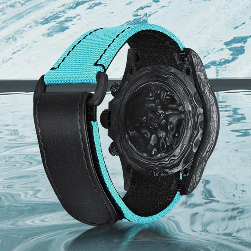 ساعة كرونوغراف للرجال من كرونوسارت 40 ملم، ساعة يد ميكانيكية أوتوماتيكية من ألياف الكربون، قماش مضيء، حزام جلدي رياضي #2