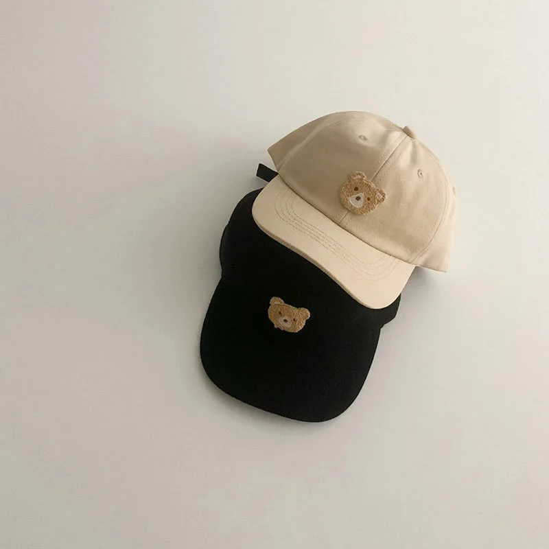 Cartoon Bear Baby Baseball Cap Cute Solid Color Cotton Toddler Peaked Hat Korean Adjustable Kids Boy Girl Sun Hats