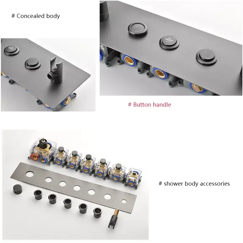 Light Emitting Diode Thermostatic High Flow Shower Set Hidden Ceiling Heavy Rain Waterfall Shower Head Set Body