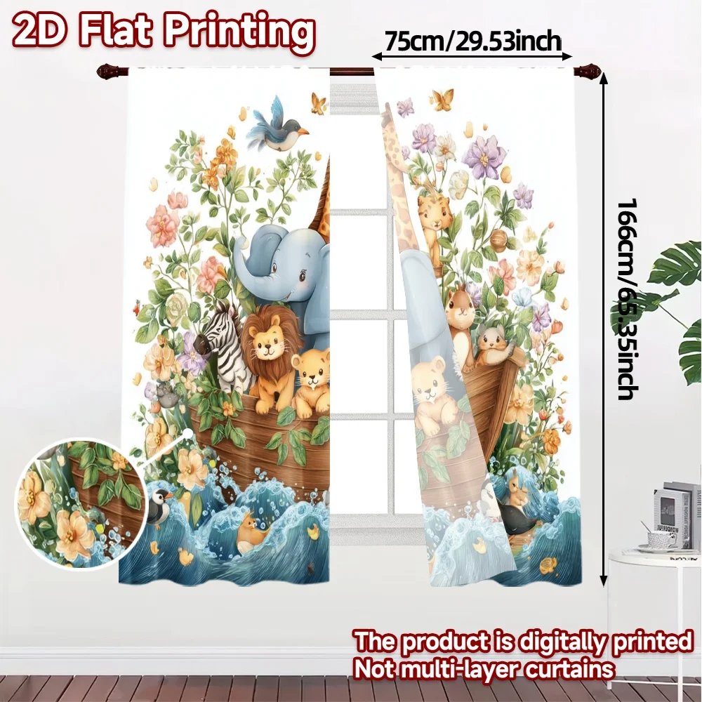 2pcs, 2D FLAT PRINTING Curtains (Without Rod) AnimalArk Popular Curtains&Drapes Versatile Durable Polyester Curtains Room Decor