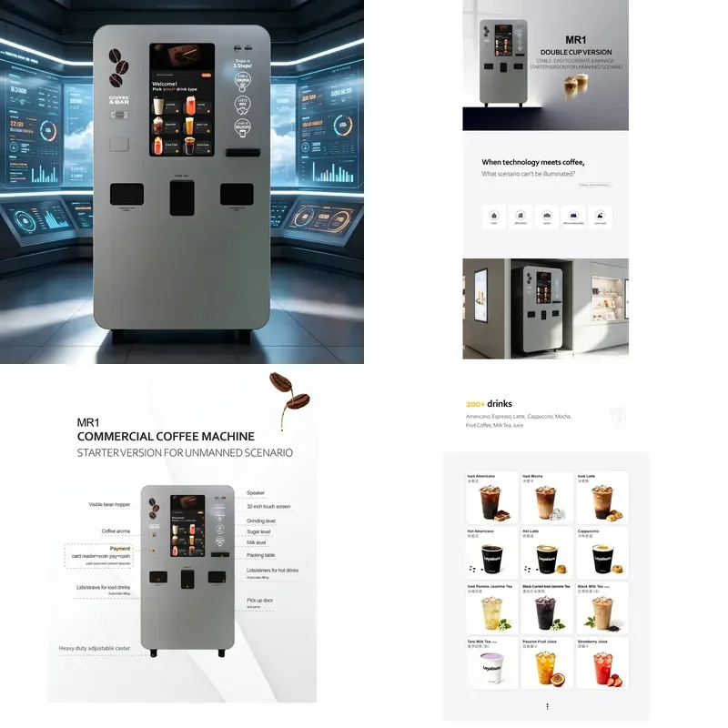 Intelligent Automatic Coffee Vending Machine with 32 Inch Touch Screen Remote Monitoring QR Code and Coin Payment 150 to 200