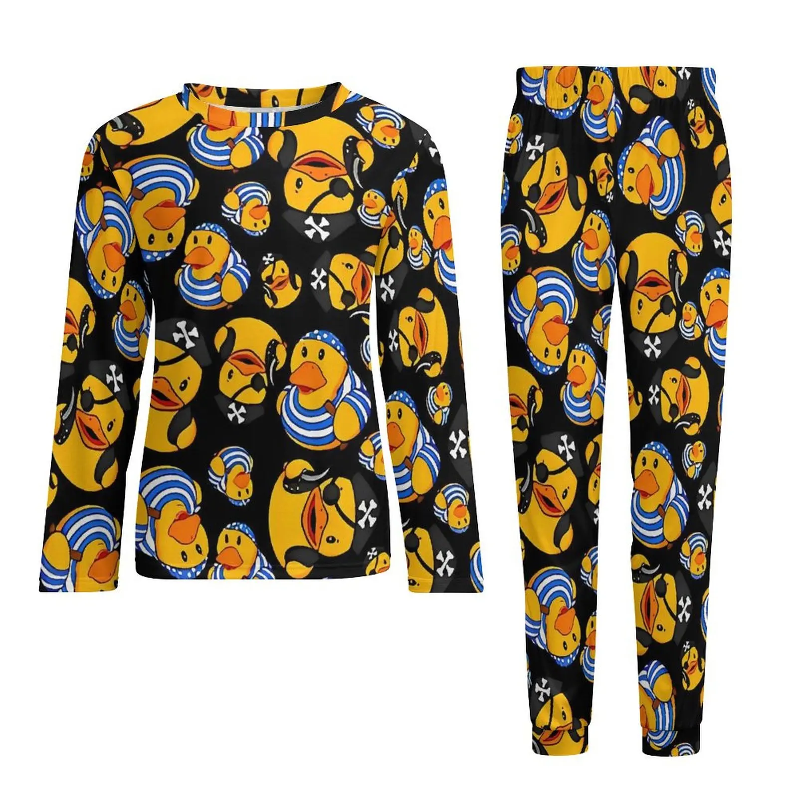 Pirate Rubber Ducks Print Pajamas Spring 2 Pieces  Retro Pajama Sets Male Long Sleeve Home Graphic Nightwear 3XL 4XL 5XL