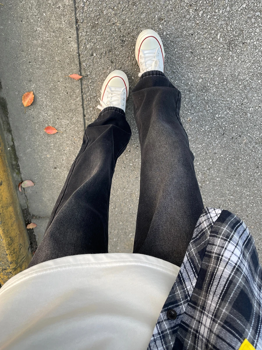 

Washed Black Grey Straight Leg Men's Jeans High Waist Slimming Micro Flared Knife Winter Fashion High Street Style