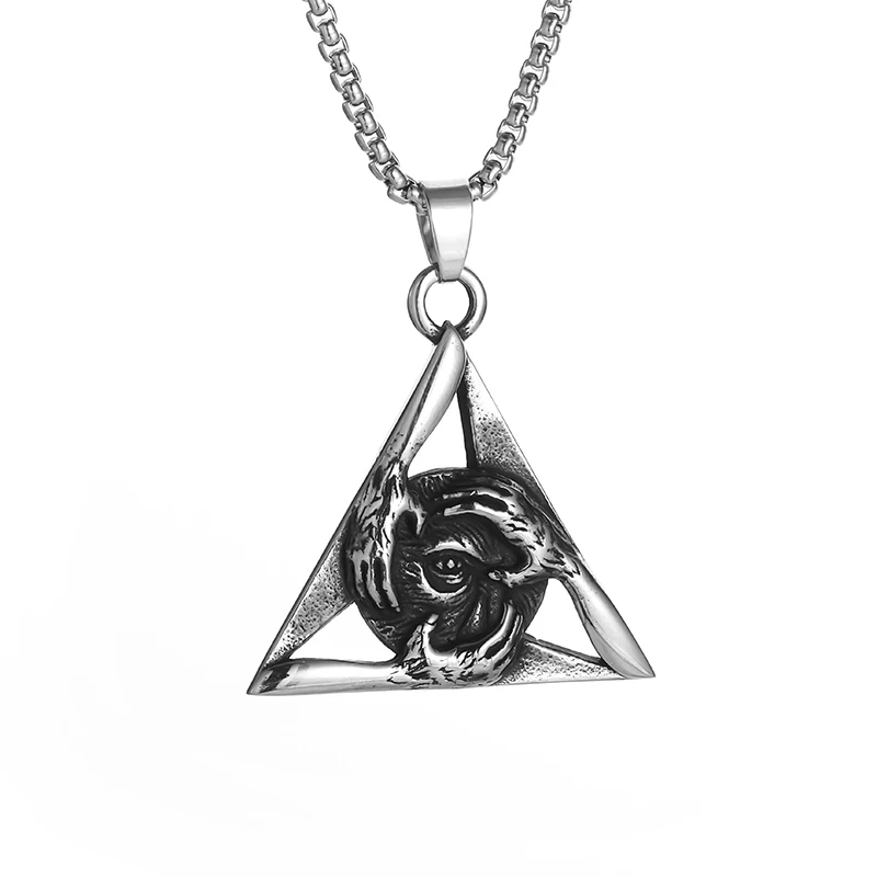 Gothic Style All Seeing Eye Pendant Triangle Evil Eye Necklace Men's Vintage Egyptian Eye of Horus Amulet Jewelry