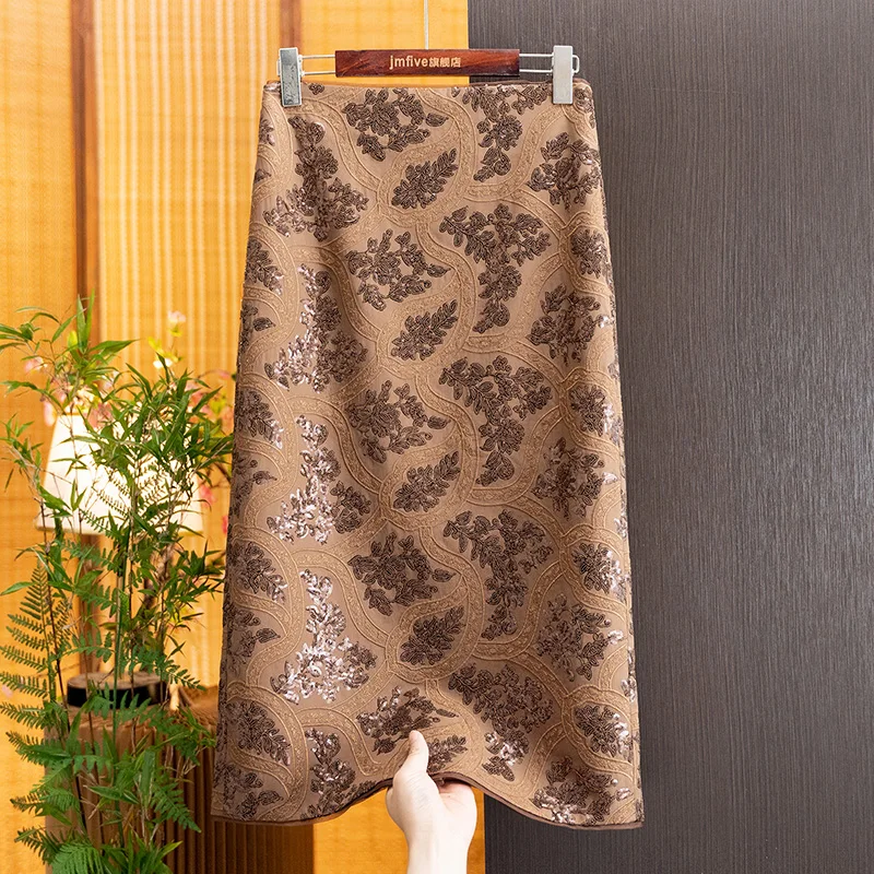 New Chinese-Style Tencel Elegant High-Waisted Skirt for Women, 2026 Autumn New Product, High-End Retro Mid-Length Skirt for Women
