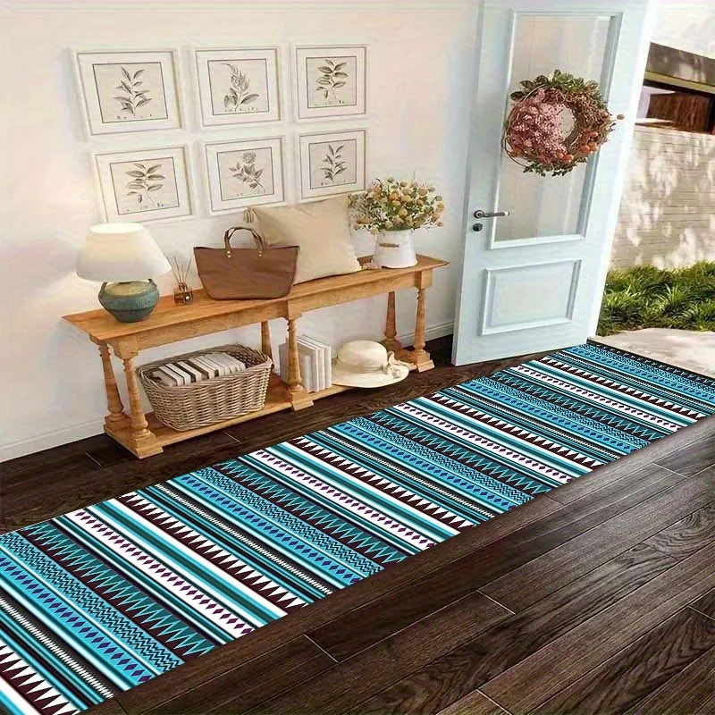 1pc   Corridor Floor Mat, Light Color Classic Wavy Pattern Printed Floor Matened and Beautified and Wear-resistant Suitable fo