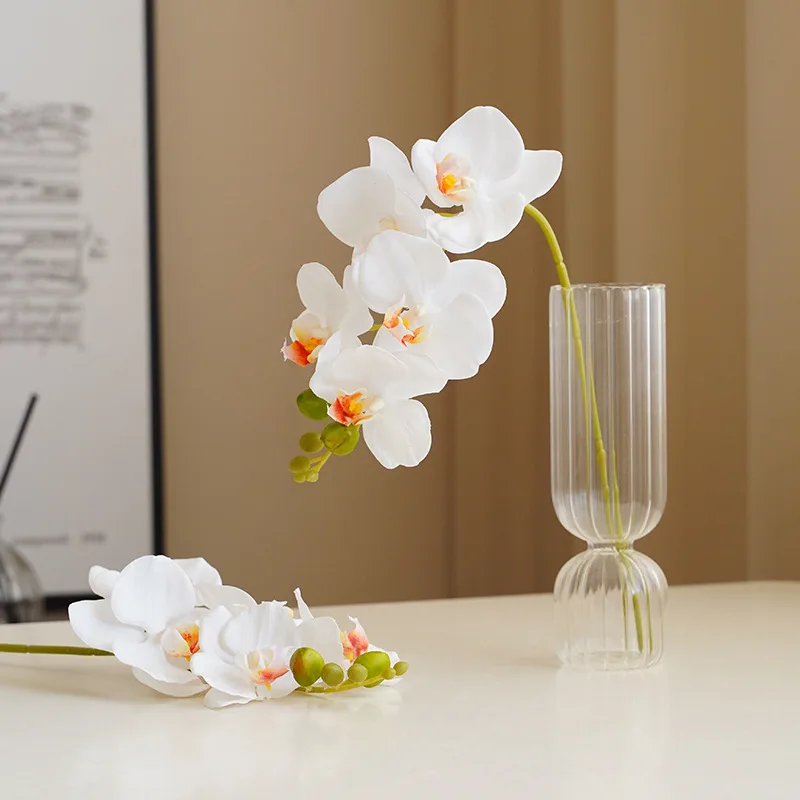 5 Köpfe, einzelner Stiel, realistische Phalaenopsis – 3D-Seiden-Schmetterlingsorchidee für Wohnzimmer, Event-Dekoration, Geschenk | Künstliche Blume – Detail 4
