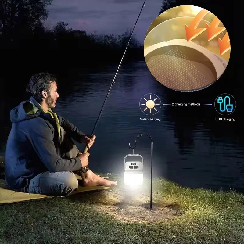 Dual Charge Solar LED Camping Light Waterproof Multifunctional Tent Lamp Outdoor Flashlight with Hanging Hook