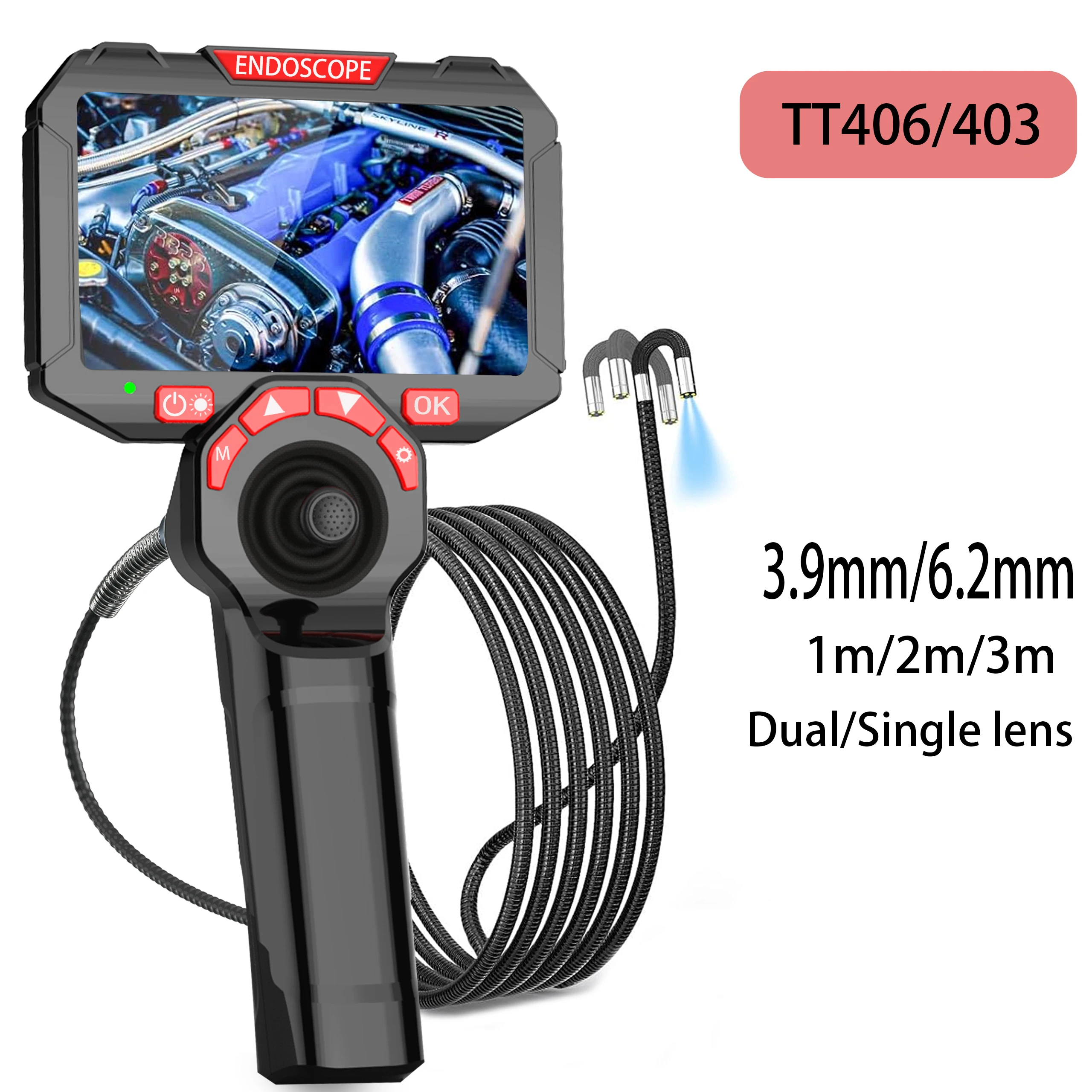 

Borescope 3.9/6.5mm single/dual lens 720 ° steering handheld HD automotive maintenance pipeline inspection endoscope camera