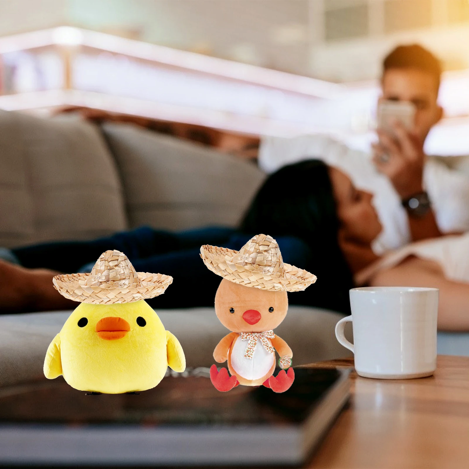 

10pcs Small Straw Hat Woven Miniature Lightweight Safe Pet Craft Photo Prop Decorative Atmosphere