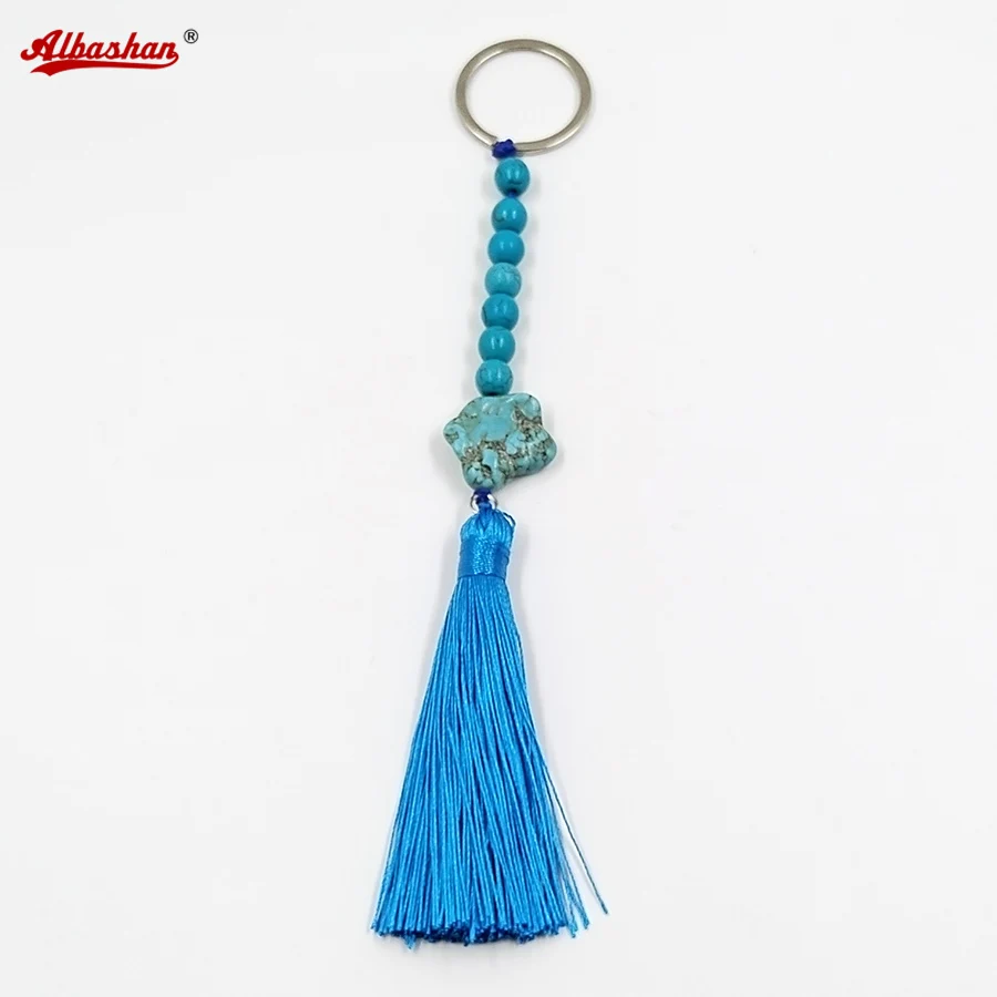 Natural Turquoise stone keychain Hand made man fashion accessories gift key ring