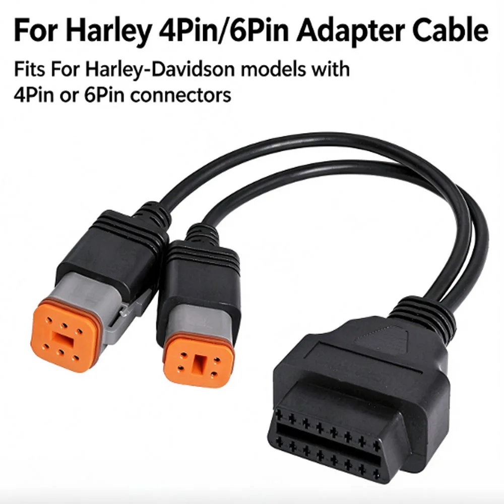 For Harley Davidson 4Pin 6Pin to OBD2 16Pin Diagnostic Adapter Cable, 2-in-1 Motorcycle OBD Scanner Extension Cord for ELM327