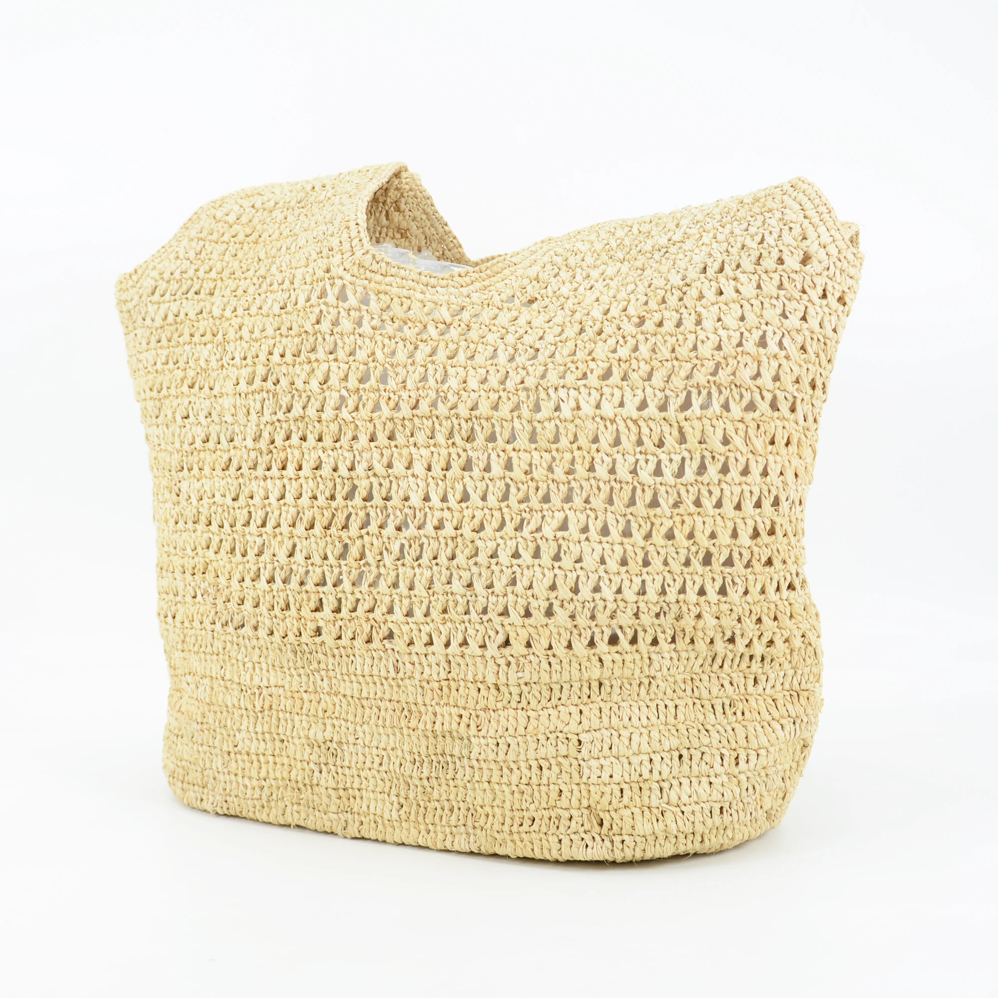 Handmade Crocheted Natural Raffia Shoulder Bag Hollow Out Design