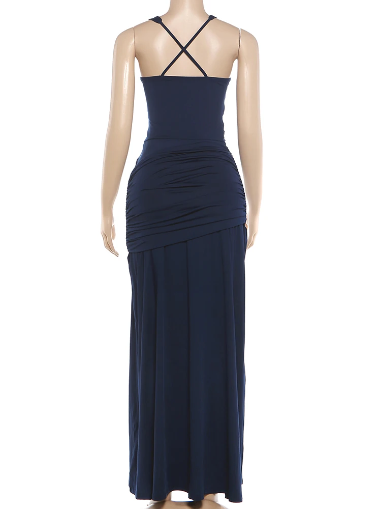 Sisterlinda Schickes, elegantes, rückenfreies Kleid für Damen, mit Falten, quadratischem Kragen, tiefem Ausschnitt, ärmellos, für Geburtstagsfeiern, solides, schickes Bankett-Kleid – Detail 13
