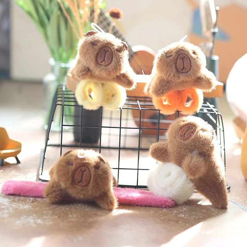 Lovely Plush Cartoon Capybara Plush Toys Pendant Keychain Cute Funny Creative Slap Snap Wrap Wrist Bracelet Birthday Gifts