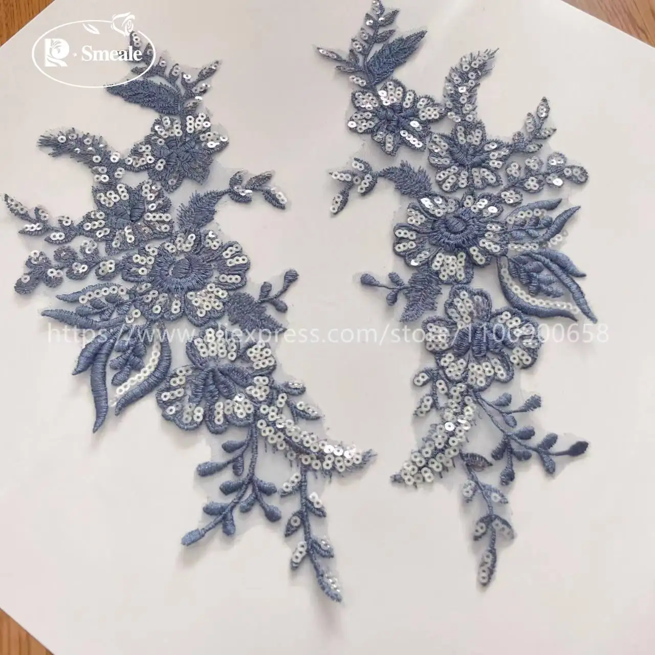 10 Stück = 5 Paare. 30*14 cm. Hochzeitskleid, Hochzeitsschuhe, Kopfschmuck, DIY-Nähzubehör. Glänzende Pailletten, verspiegelte Blumen – Detail 10