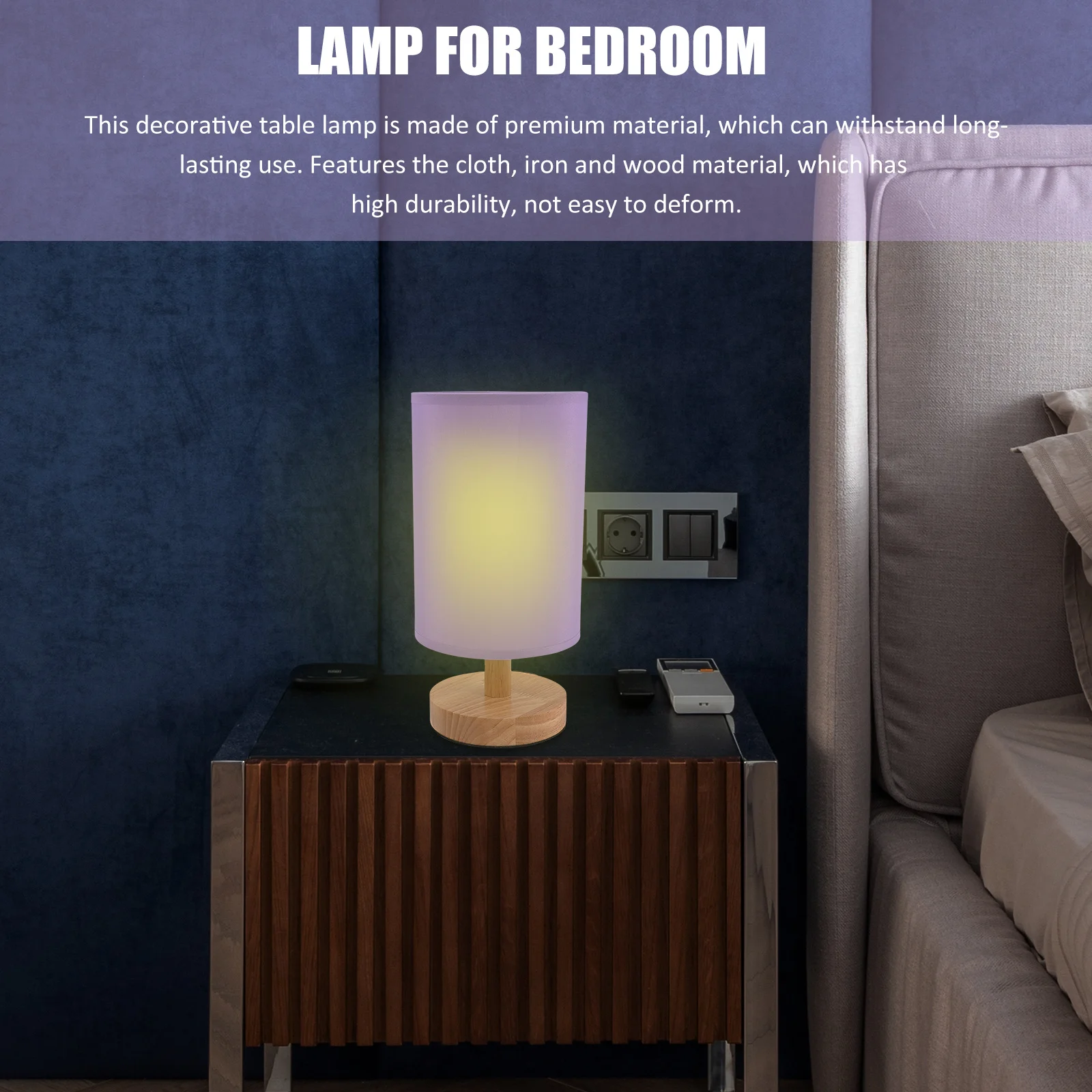 

Solid Wood Table Lamp Natural Fabric Led Night Light For Bedroom Home Office Modern Desk Light Decorative Small Lamp