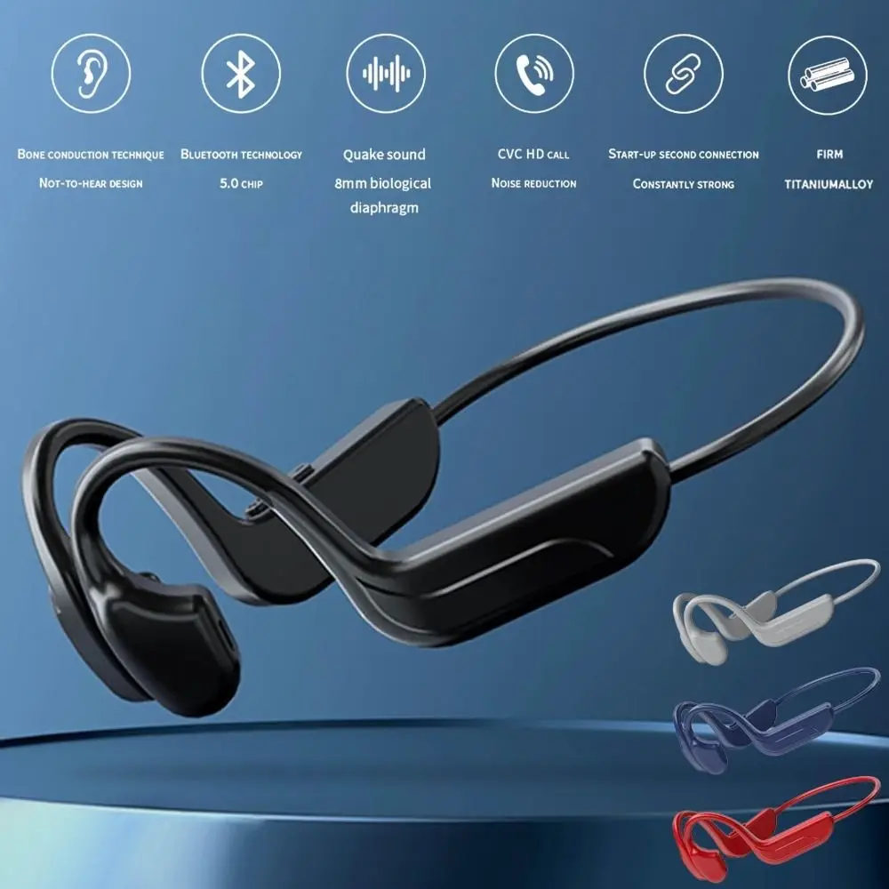 Bluetooth 5.0 Wireless Headphones 8 Hours Battery IPX5 Waterproof Bone-Conduction Earphone 8mm Bio-diaphragm Microphone Earphone