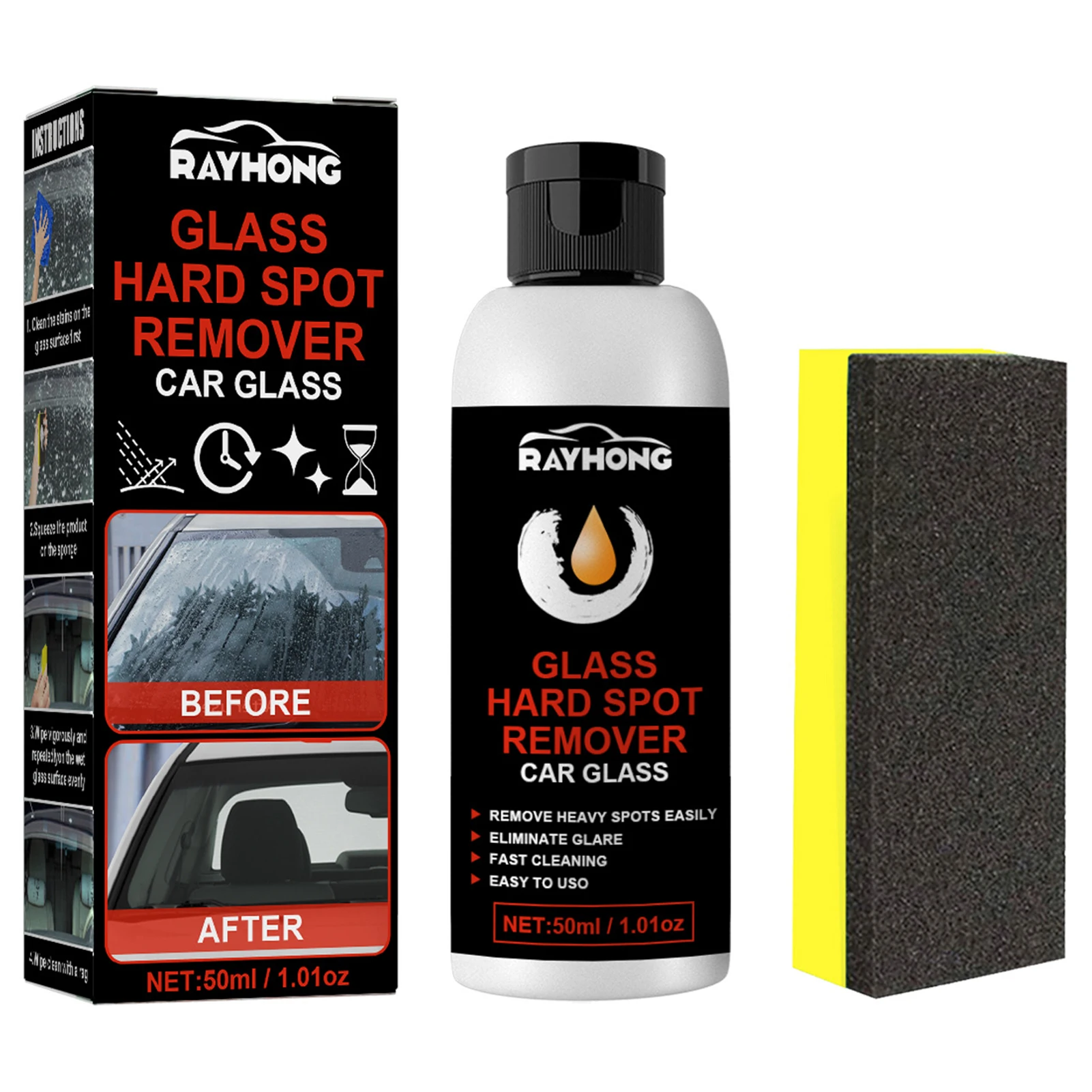 Removedor de manchas de agua dura para coche, Kit de detalles de vidrio y cerámica con esponja, protección de pintura, resistencia a los arañazos, 50ML