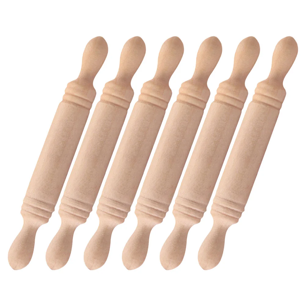 6 Pcs Mini Wood Rolling Pin Small Kids Pretend Play Toy Decorative Kitchen Toys Simulation Sticks Craft Child