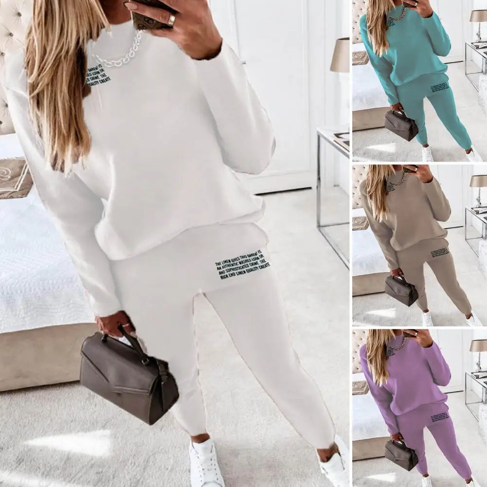 

Women Tracksuit Letter Print Long Sleeves Crew Neck Sweatshirt and Sweatpants 2 Pieces Set Autumn Casual Streetwear Female Suit