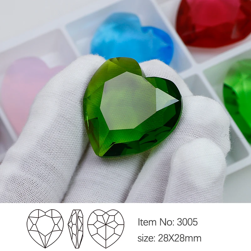 28MM Popular Gems 3D Heart Pointed Back Crystal Nail Art Rhinestone K9 Glass Loose Gemstone Diamonds For Jewelry Decoration 3005