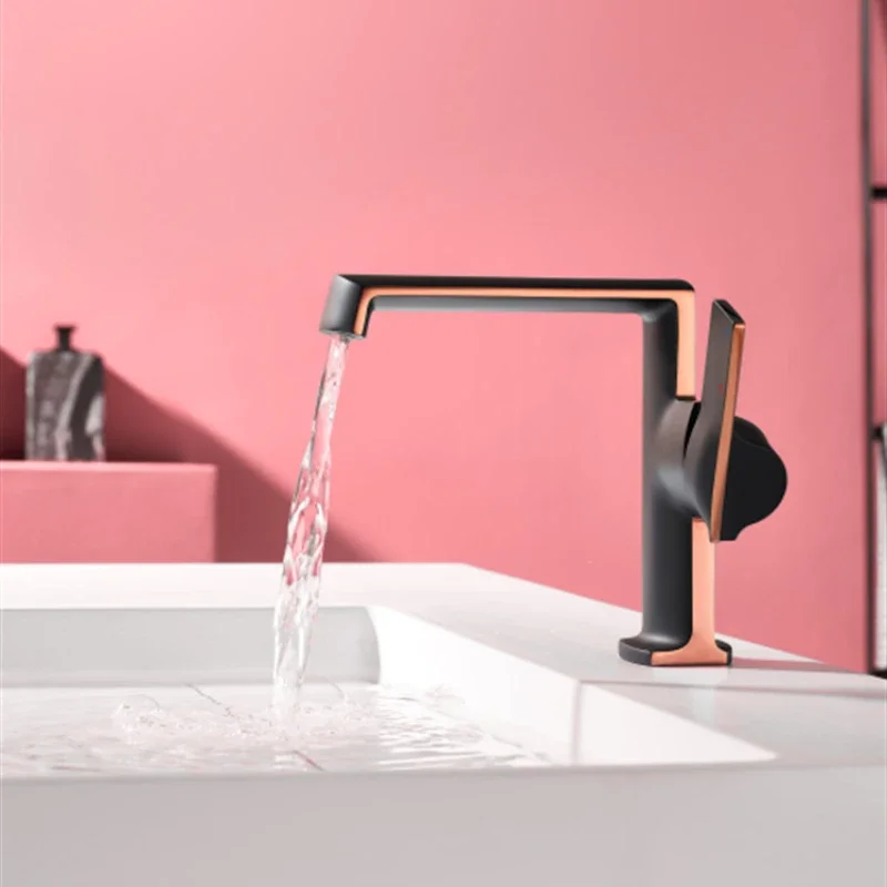 Bathroom Renovation Black & Rose Gold One Hole Undercounter Basin Mixing Cold And Hot Water Sitting Faucets Sink Metal Taps