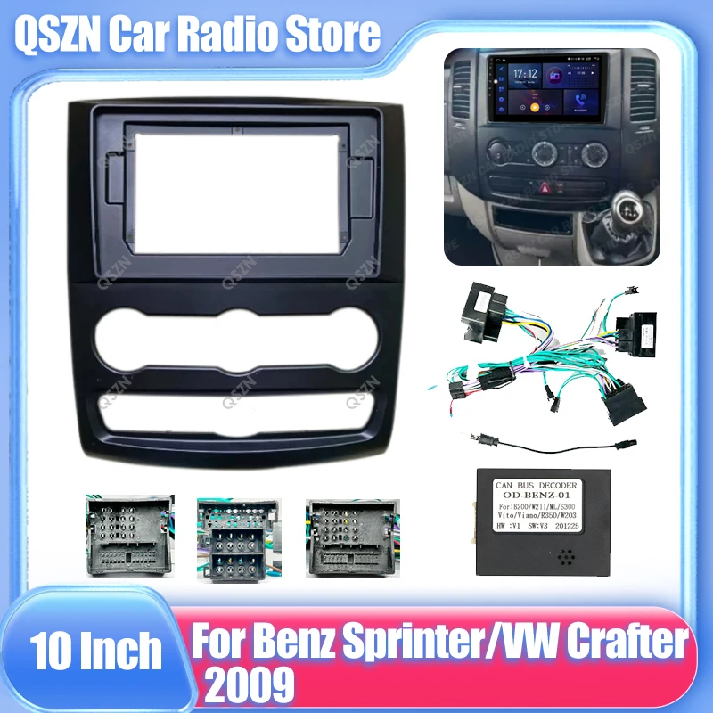 2 Din Android Head Unit Car Radio Frame Kit For Benz Sprinter VW Crafter 2009 Auto Stereo Dash Fascia Trim Bezel Faceplate Kit