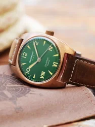 Merkur Orologio vintage in bronzo Orologio da campo militare britannico Orologio meccanico da uomo a carica manuale Cassa luminosa in acciaio colorato da 38 mm