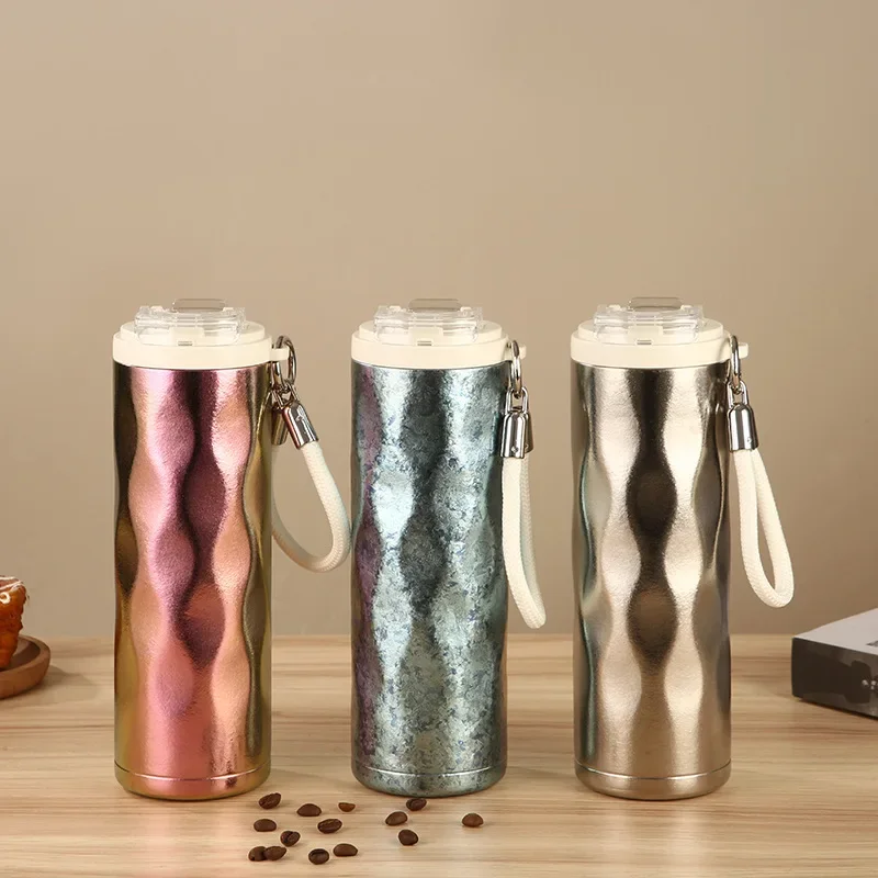 460ml Pure Titanium Vacuum Flasks/Water Bottle with Lift Cord And Straw,Double Layer Drinkware,Portable Thermos Cup/Coffee MUG